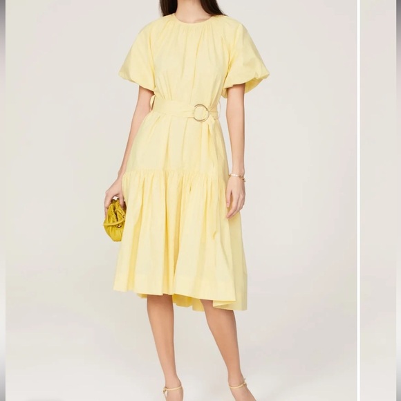 Eudon Choi RTR Cotton Tiered Puff Sleeve Poplin Dress W/ Pockets Womens Size 12 - Picture 1 of 16